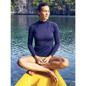Athleta M dress blue navy North Point Rash Guard long sleeve swim bathing suit